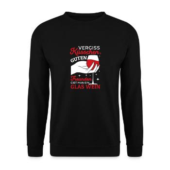 Vergiss Küsschen, guten Freunden gibt man Wein - Unisex Pullover - Schwarz - Vorne - Alina (178cm) & Michal (187cm)
