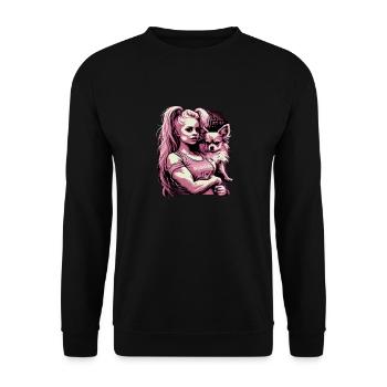 Pink Chihuahua | Fitness Girl Gym Sport Dumbbell - Unisex Sweatshirt - black - Front - Alina (178cm) & Michal (187cm)