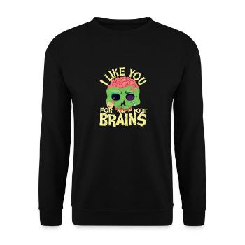 Ich mag dich für deine Gehirne lustig Halloween - Unisex Pullover - Schwarz - Vorne - Alina (178cm) & Michal (187cm)