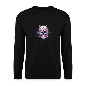 Flowered Skull Halloween Butterfly Trick - Unisex Sweatshirt - black - Front - Alina (178cm) & Michal (187cm)