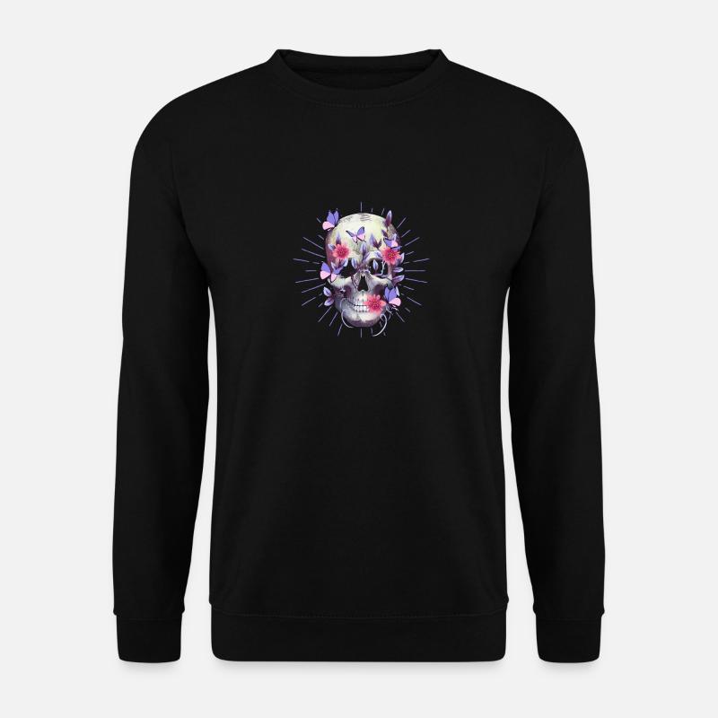 Flowered Skull Halloween Butterfly Trick - Unisex Sweatshirt - black