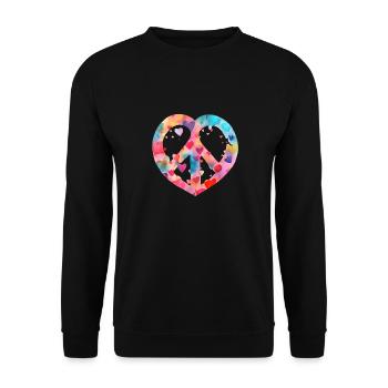 Heart Peace Sign Love Art Colors Valentine Hippy - Unisex Sweatshirt - black - Front - Alina (178cm) & Michal (187cm)