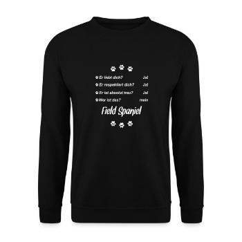 Er liebt Dich. Wer ist das? Mein - Field Spaniel - Unisex Pullover - Schwarz - Vorne - Alina (178cm) & Michal (187cm)