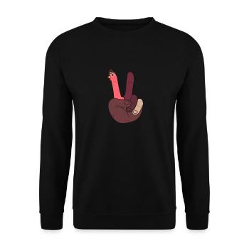 Thanksgiving Day Türkei Hand Peace Sign Funny - Unisex Pullover - Schwarz - Vorne - Alina (178cm) & Michal (187cm)