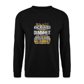 Schlosser Ich kann Dummheit nicht Reparieren - Unisex Pullover - Schwarz - Vorne - Alina (178cm) & Michal (187cm)