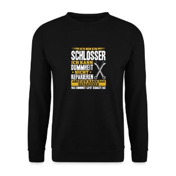 Schlosser Ich kann Dummheit nicht Reparieren - Unisex Pullover - Schwarz - Vorne - Alina (178cm) & Michal (187cm)