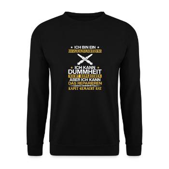 Zerspaner Ich kann Dummheit nicht Reparieren - Unisex Pullover - Schwarz - Vorne - Alina (178cm) & Michal (187cm)