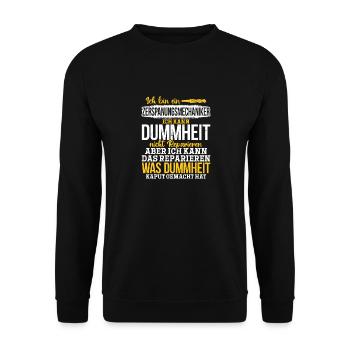 Zerspaner Ich kann Dummheit nicht Reparieren - Unisex Pullover - Schwarz - Vorne - Alina (178cm) & Michal (187cm)