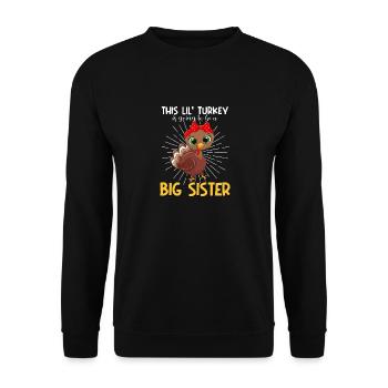 This little turkey becomes Thanksgiving - Unisex Sweatshirt - black - Front - Alina (178cm) & Michal (187cm)