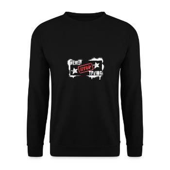 NEVER STOP TRYING - Unisex Sweatshirt - black - Front - Alina (178cm) & Michal (187cm)