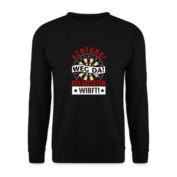 Meister Dartspieler Dart Geschenkidee - Unisex Pullover - Schwarz - Vorne - Alina (178cm) & Michal (187cm)