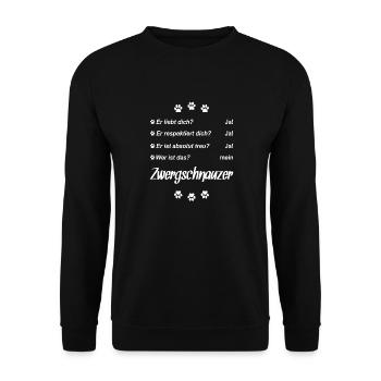 Er liebt Dich. Wer ist das? Mein - Zwergschnauzer - Unisex Pullover - Schwarz - Vorne - Alina (178cm) & Michal (187cm)