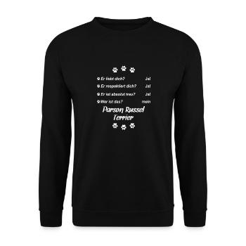 Er liebt Dich. Wer ist das? Parson Russel Terrier - Unisex Pullover - Schwarz - Vorne - Alina (178cm) & Michal (187cm)