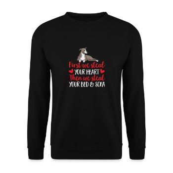 Italienischer Windspiel Windhund Hunde - Unisex Pullover - Schwarz - Vorne - Alina (178cm) & Michal (187cm)