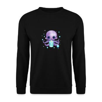 Cute Octo mit Sommer Drink - Unisex Pullover - Schwarz - Vorne - Alina (178cm) & Michal (187cm)