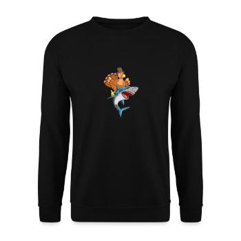 Thanksgiving Day Türkei Reiten Hai Lustige Herbst - Unisex Pullover - Schwarz - Vorne - Alina (178cm) & Michal (187cm)