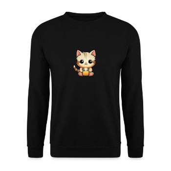 Niedliche Katze mit einer Kerze - Unisex Pullover - Schwarz - Vorne - Alina (178cm) & Michal (187cm)