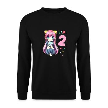 2 Jahre Mädchen Anime Kawaii Katze 2. Geburtstag - Unisex Pullover - Schwarz - Vorne - Alina (178cm) & Michal (187cm)