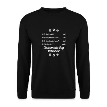 Er liebt Dich.Wer ist das? ChesapeakeBay Retriever - Unisex Pullover - Schwarz - Vorne - Alina (178cm) & Michal (187cm)