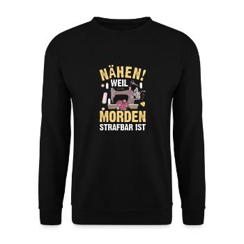 Nähen Nähmaschine Geschenkidee - Unisex Pullover - Schwarz - Vorne - Alina (178cm) & Michal (187cm)
