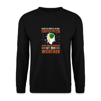 Fenster putzen Privatsphäre Geschenkidee - Unisex Pullover - Schwarz - Vorne - Alina (178cm) & Michal (187cm)
