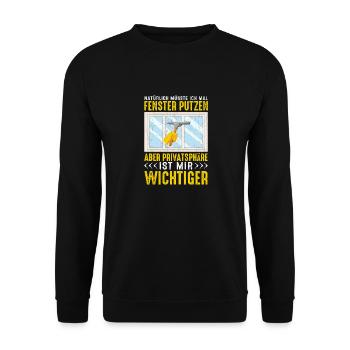 Fenster putzen Privatsphäre lustig - Unisex Pullover - Schwarz - Vorne - Alina (178cm) & Michal (187cm)