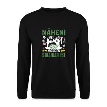 Nähen Strafbar Nähmaschine Geschenkidee - Unisex Pullover - Schwarz - Vorne - Alina (178cm) & Michal (187cm)