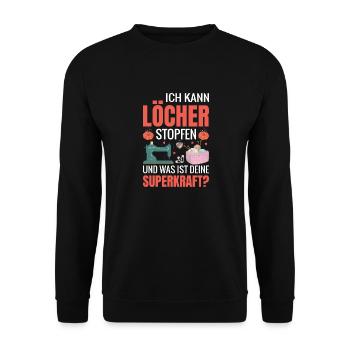 Löcher Stopfen Superkraft Nähen - Unisex Pullover - Schwarz - Vorne - Alina (178cm) & Michal (187cm)
