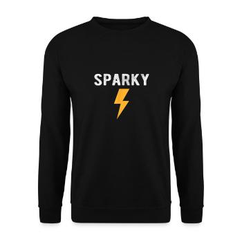 Elektriker Geschenk Lustig Sparky Spitzname Blitz - Unisex Pullover - Schwarz - Vorne - Alina (178cm) & Michal (187cm)