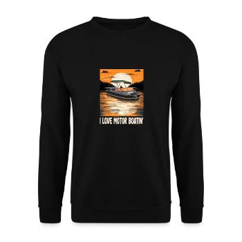 I Love Motor Boatin' Pontooning Motorboat Captain - Unisex Pullover - Schwarz - Vorne - Alina (178cm) & Michal (187cm)