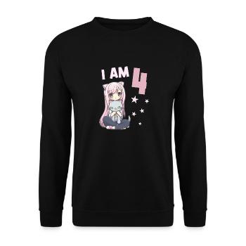4 ans Fille Anime Kawaii Cat 4ème anniversaire - Sweat-shirt Unisexe - noir - Devant - Alina (178cm) & Michal (187cm)
