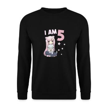 5 Years Girl Anime Kawaii Cat 5th Birthday - Unisex Sweatshirt - black - Front - Alina (178cm) & Michal (187cm)
