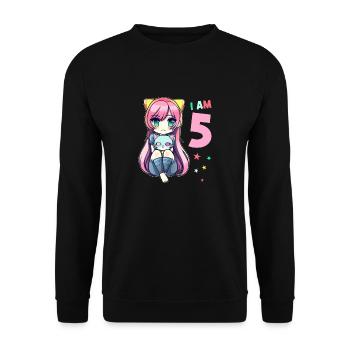 5 Years Girl Anime Kawaii Cat 5th Birthday - Unisex Sweatshirt - black - Front - Alina (178cm) & Michal (187cm)