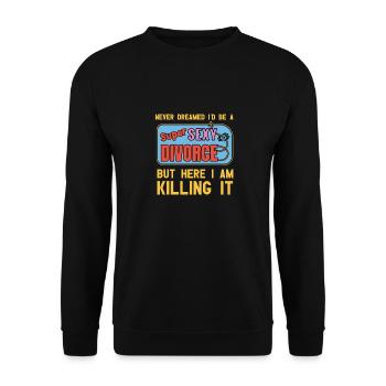 Lustiges Scheidung Glücklich Geschieden und - Unisex Pullover - Schwarz - Vorne - Alina (178cm) & Michal (187cm)