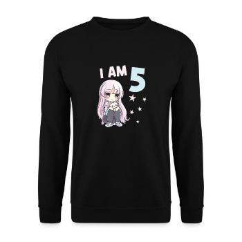 5 Years Girl Anime Kawaii Cat 5th Birthday - Unisex Sweatshirt - black - Front - Alina (178cm) & Michal (187cm)
