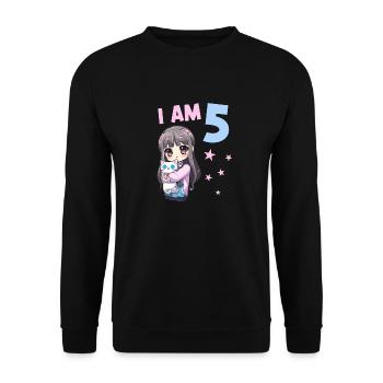 5 Years Girl Anime Kawaii Cat 5th Birthday - Unisex Sweatshirt - black - Front - Alina (178cm) & Michal (187cm)