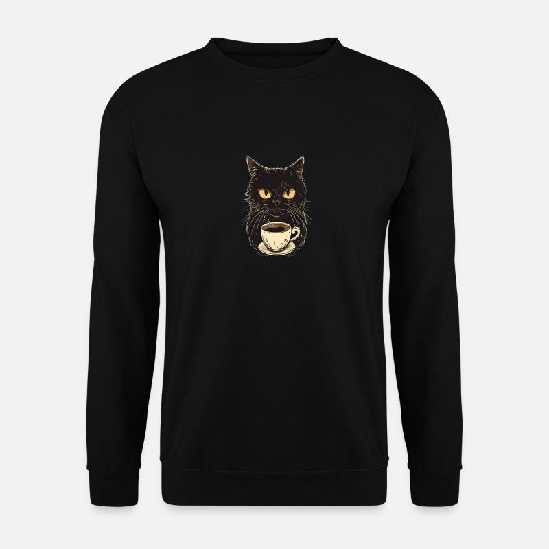 Black cat with coffee - Unisex Sweatshirt - black