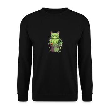 Katztus Katze im Blumentopf mit Kaktus - Unisex Pullover - Schwarz - Vorne - Alina (178cm) & Michal (187cm)