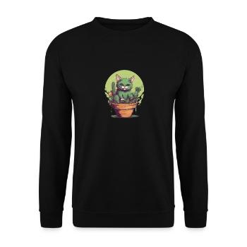 Chat vert en pot avec des plantes vertes - Sweat-shirt Unisexe - noir - Devant - Alina (178cm) & Michal (187cm)