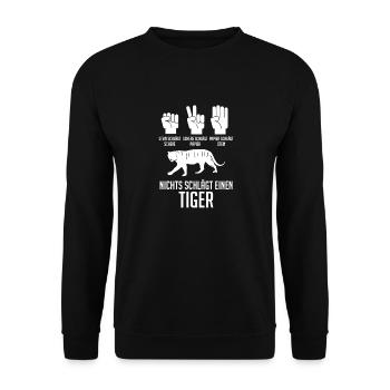 Tiger Motiv - Unisex Pullover - Schwarz - Vorne - Alina (178cm) & Michal (187cm)