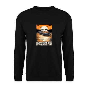 Boating Pontoon Captain Living Life One Motorboat - Unisex Pullover - Schwarz - Vorne - Alina (178cm) & Michal (187cm)