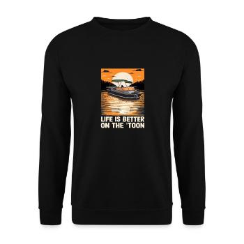 Life Is Better On The 'Toon Pontoon King Boat - Unisex Pullover - Schwarz - Vorne - Alina (178cm) & Michal (187cm)