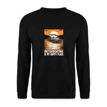 Motorboating Is My Happy Place Life Is Better At - Unisex Sweatshirt - black - Front - Alina (178cm) & Michal (187cm)