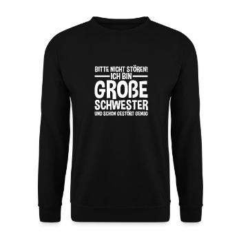 Familienmotiv Schwester - Unisex Pullover - Schwarz - Vorne - Alina (178cm) & Michal (187cm)