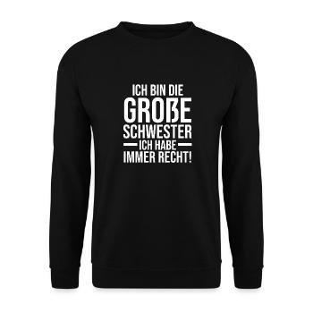 Familienmotiv Schwester - Unisex Pullover - Schwarz - Vorne - Alina (178cm) & Michal (187cm)
