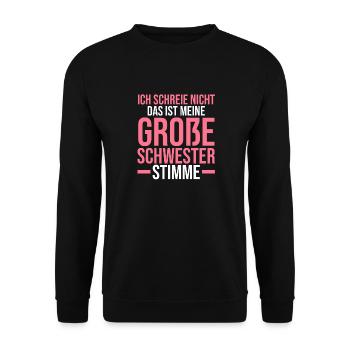Familienmotiv Schwester - Unisex Pullover - Schwarz - Vorne - Alina (178cm) & Michal (187cm)