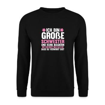 Familienmotiv Schwester - Unisex Pullover - Schwarz - Vorne - Alina (178cm) & Michal (187cm)