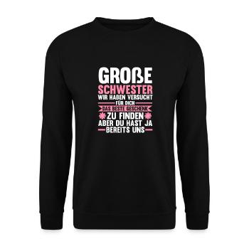 Familienmotiv Schwester - Unisex Pullover - Schwarz - Vorne - Alina (178cm) & Michal (187cm)