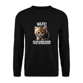 Ich bin schon wieder total unterzuckert Katze - Unisex Pullover - Schwarz - Vorne - Alina (178cm) & Michal (187cm)