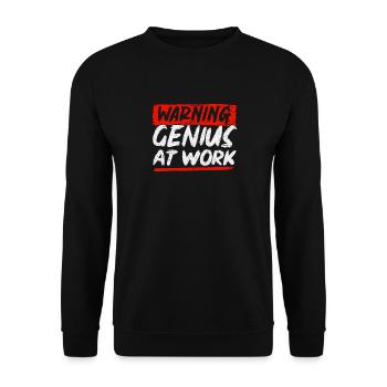 Warning Genius At Work - Unisex Sweatshirt - black - Front - Alina (178cm) & Michal (187cm)